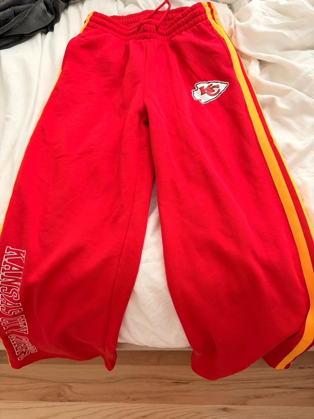 NFL Kansas City Chiefs Red Wide Leg Pants with Yellow Stripe
